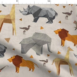 Origami Geometric Safari Animals Fabric - Origami Safari Large By Diseminger - Origami Animals Cotton Fabric By The Yard With Spoonflower