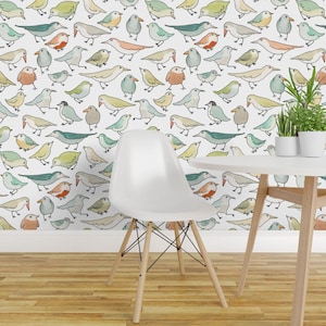 Vogel Tapete - Vögel vor meinem Fenster Von Johannak - Vogelkindergarten Individuell bedruckte, entfernbare, selbstklebende Tapetenrolle von Spoonflower