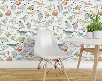 Bird Wallpaper - Birds Outside My Window By Johannak - Bird Nursery Custom Printed Removable Self Adhesive Wallpaper Roll by Spoonflower