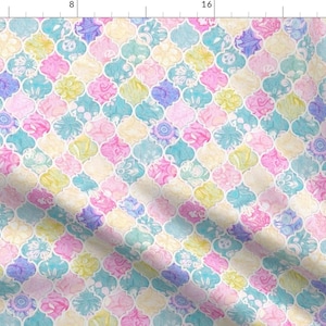 Painted Fabric - Soft Bright Pastel Floral Moroccan Tiles By Micklyn - Painted Ogee Moroccan Tile Cotton Fabric By The Yard With Spoonflower