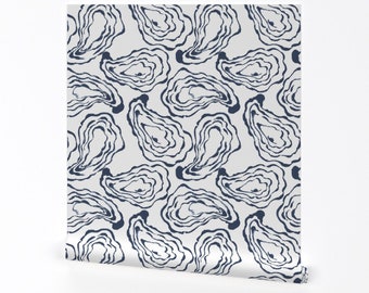 Oysters Wallpaper - Oysters Paisley Navy By Fat Bird Designs - Oysters Custom Printed Removable Self Adhesive Wallpaper Roll by Spoonflower