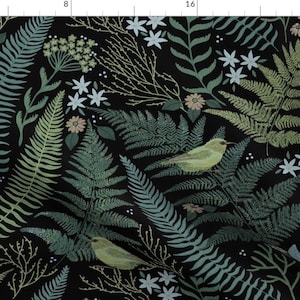 Ferns Fabric - Calming Fern Forest by hnldesigns - Hawaii Palapalai Fern Dark Academia Black Lush Foliage  Fabric by the Yard by Spoonflower