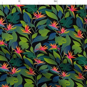 Bird Of Paradise Floral Fabric - Bird Of Paradise At Night By Vo Aka Virginiao - Island Moody Tropical Rainforest Fabric With Spoonflower