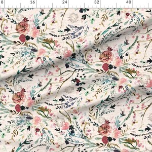 Romantic Floral Fabric - Fable Floral Blush by nouveau_bohemian - Woven Look Watercolor Blooms Botanical Fabric by the Yard by Spoonflower imagen 2