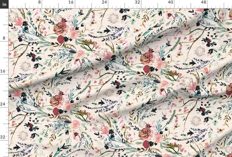 Romantic Floral Fabric - Fable Floral Blush by nouveau_bohemian - Woven Look Watercolor Blooms Botanical Fabric by the Yard by Spoonflower imagen 2