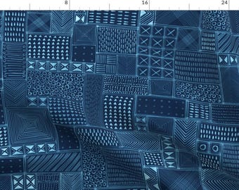 Indigo Fabric - African Indigo Tribal Mud Cloth By Marketa Stengl - Indigo Blue Bohemian Boho Cotton Fabric By The Yard With Spoonflower