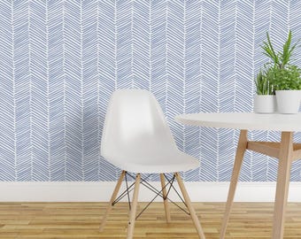 Blue Chevron Wallpaper - Freeform Arrows Large In Blue By Domesticate - Custom Printed Removable Self Adhesive Wallpaper Roll by Spoonflower