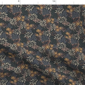 Floral Fabric - English Garden Floral By Writtenbykristen - Floral Blue Dark Vintage Micro Nature Cotton Fabric By The Yard With Spoonflower