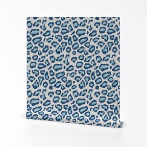 Blue Leopard Wallpaper - Etosha Leopard Skin In Blue By Willowlanetextiles - Safari Removable Self Adhesive Wallpaper Roll by Spoonflower