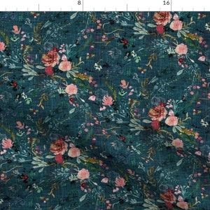 Romantic Blush Floral Fabric - Fable Floral Teal By Nouveau Bohemian - Watercolor Wildflowers Cotton Fabric By The Yard With Spoonflower