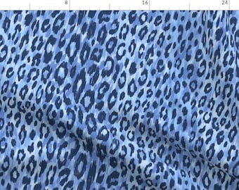 Blue Leopard Print Fabric - Leopard Fur In Blue Colors By Ybt - Leopard Print Big Cat Spots Blue Cotton Fabric By The Yard With Spoonflower