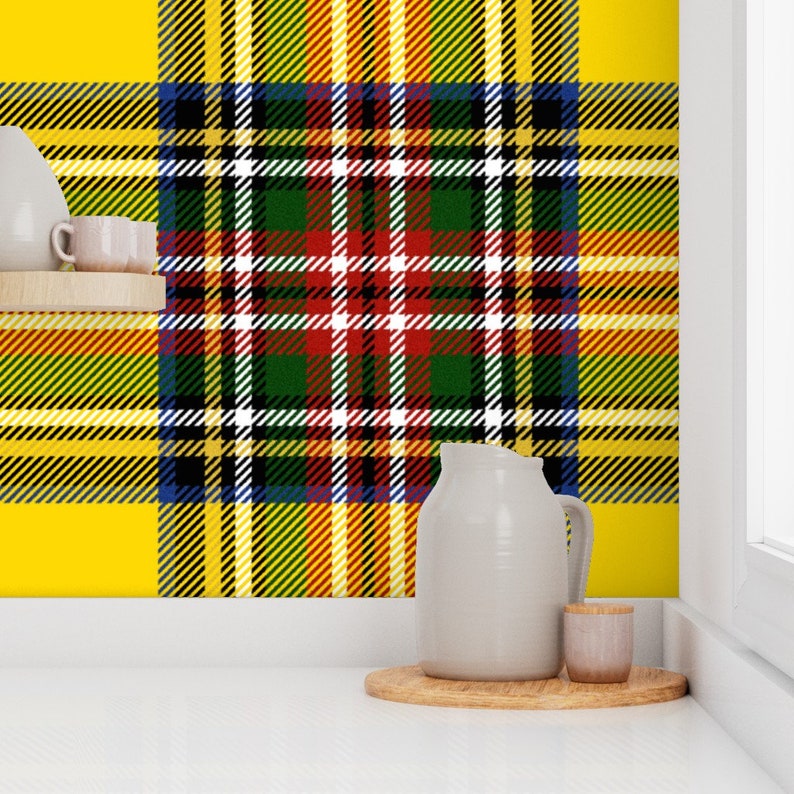 Tartan Wallpaper Royal Dress By Peacoquettedesigns Yellow Red Plaid Custom Printed Removable Self Adhesive Wallpaper Roll by Spoonflower image 7