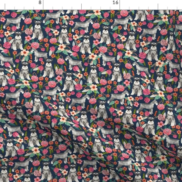 Federa Standard Con Stampa Schnauzer E Fiori Blu - Tessuto Traspirante, Lavabile A Freddo - 3