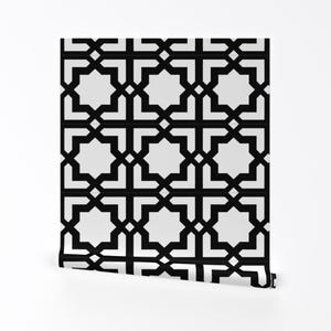 Moroccan Wallpaper - Casablanca White Black By Miss Blümchen - Black Custom Printed Removable Self Adhesive Wallpaper Roll by Spoonflower