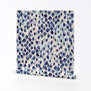 Indigo Blue Wallpaper - Indigo Rain By Crystal Walen - Indigo Blue Custom Printed Removable Self Adhesive Wallpaper Roll by Spoonflower