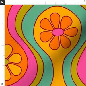 Pink and Orange Flower Fabric Groovy 60s Floral by Jenwebbcreates Retro ...
