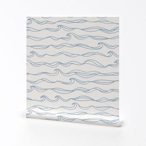 Flow Water Wallpaper - Ocean Waves By Dottieandcaro - Water Ocean Ripples White Blue Removable Self Adhesive Wallpaper Roll by Spoonflower