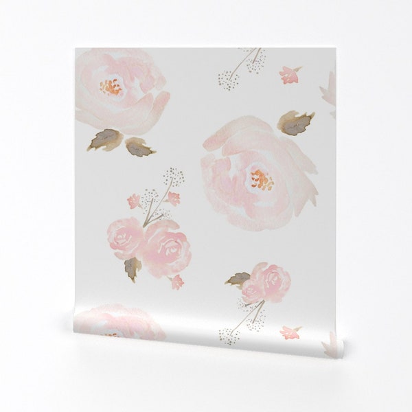 Floral Wallpaper - Indy Bloom Blush Rose By indybloomdesign - Custom Printed Removable Self Adhesive Wallpaper Roll by Spoonflower