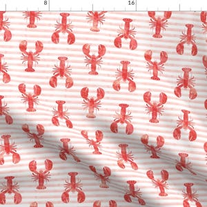 Lobster Fabric - Lobsters On Stripes Pink Red By Littlearrowdesign - Lobster Sea Ocean Stripes Cotton Fabric By The Yard With Spoonflower
