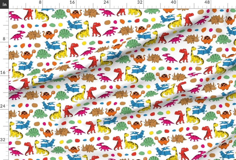 Dinosaur Fabric - Dino Parade By Vannina - Dinosaurs Rainbow Children's Baby Nursery Cotton Fabric By The Yard With Spoonflower image 2