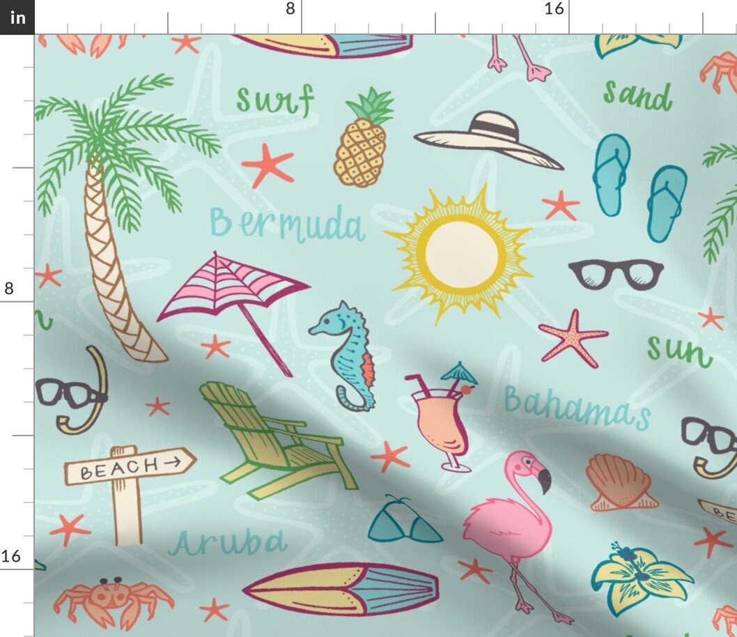 Tropical Islands Fabric Let's Go to the Beach by Etsy