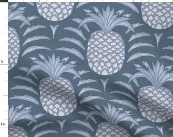 Tropical Coastal Fabric - Pineapple Scallop by melly_williams_studio - Fog Blue Grandmillennial Serene Fabric by the Yard by Spoonflower