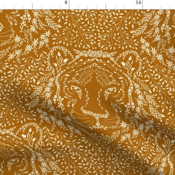 Tiger Damask Fabric - Floral Tiger Burnt Sepia by denesannadesign - Terra Cotta Large Scale Chinese Zodiac Fabric by the Yard by Spoonflower