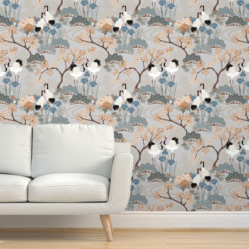 Japanese Wallpaper Japanese Garden Gray 24in By Juditgueth Etsy