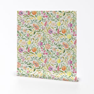 Watercolor Fruit Removable Peel and Stick Wallpaper -  Tropical Fruit Summer Floral - Wall Art Wall Decor - Tropical Fruit by lolahstudio