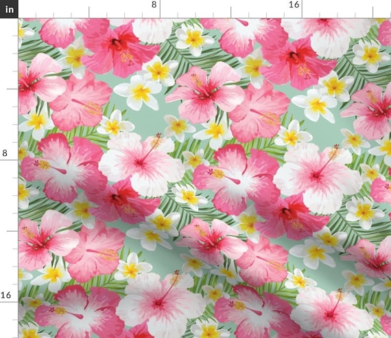 Hawaiian flowers blue/pink hibiscus fabric 100% cotton 1 yard w/ free shipping 