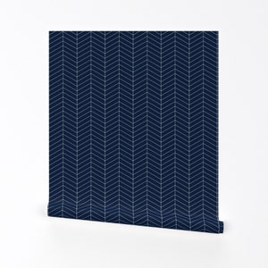 Chevron Wallpaper - Herringbone // Navy By Littlearrowdesign - Navy Custom Printed Removable Self Adhesive Wallpaper Roll by Spoonflower