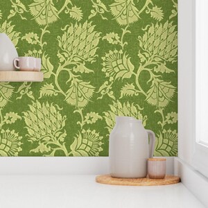 Green Damask Wallpaper - Contessa Vert By Willowlanetextiles - Vintage Custom Printed Removable Self Adhesive Wallpaper Roll by Spoonflower image 7