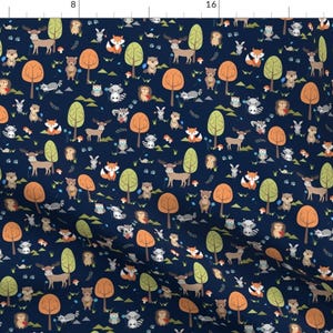 Woodland Forest Animals Fabric - Tiny Cute Woodland Animals On Navy By Gingerlous - Woodland Cotton Fabric By The Yard With Spoonflower