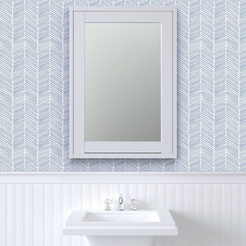 Blue Chevron Wallpaper Freeform Arrows Large In Blue By Domesticate Custom Printed Removable Self Adhesive Wallpaper Roll by Spoonflower image 8