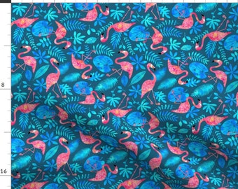 Flamingo Fabric - Flamingo Jungle Watercolor Blue By Heleen Vd Thillart - Flamingo Cotton Fabric By The Yard With Spoonflower