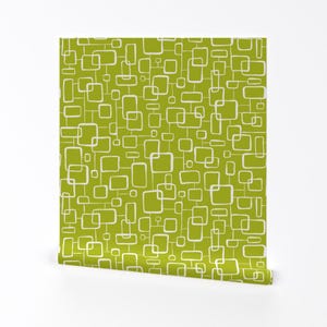 Geometric Wallpaper - Retro Geometric By Heatherdutton - Green Citron Custom Printed Removable Self Adhesive Wallpaper Roll by Spoonflower