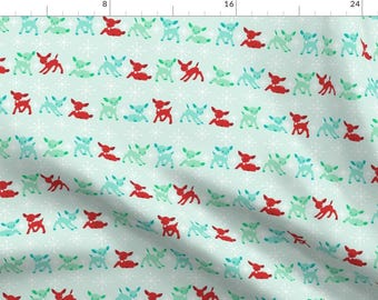 Kitsch Deer Fabric - Oh Deer- Red By Mandasisco - Doe Deer Retro Vintage Holiday Christmas Winter Cotton Fabric By The Yard With Spoonflower