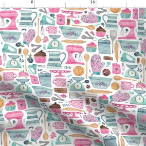 Baking Kitchen Appliances Fabric - Baking, Kitchen Pattern By Elena O&#39;Neill Illustration - Baking Cotton Fabric By The Yard With Spoonflower