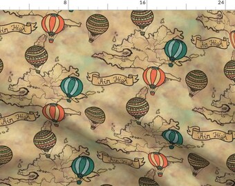 Vintage Hot Air Balloons Fabric - Balloons Map Pattern By Lusykoror - Aviation Nursery Decor Cotton Fabric By The Yard With Spoonflower