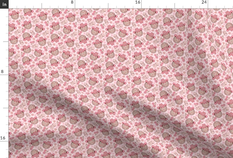 Cowboy Disco Balls Fabric - Disco Valentines by camilaprints - Vintage Retro Groovy Western Feminine Pink Fabric by the Yard by Spoonflower image 1