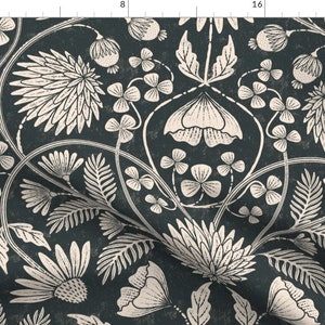 Art Nouveau Floral Fabric - Block Print Flowers by garabateo - Geometric Botanical Monochrome Nature Fabric by the Yard by Spoonflower