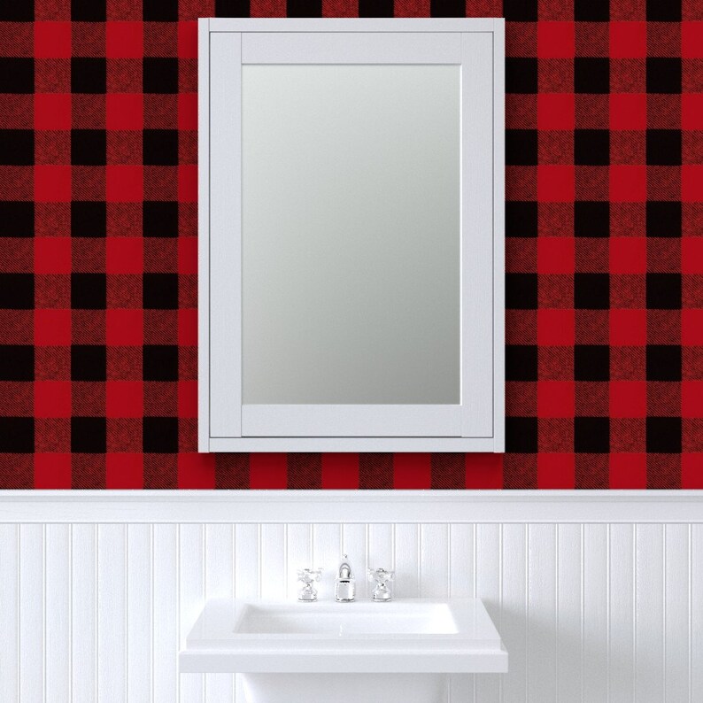 Buffalo Check Wallpaper Red Black Flannel by Etsy