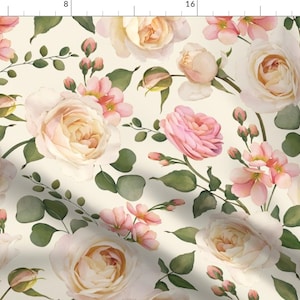 Cream Rose Fabric - Vintage Rose Cream by avalonrosedesign - Watercolor Botanical Chintz Vintage Floral Fabric by the Yard by Spoonflower