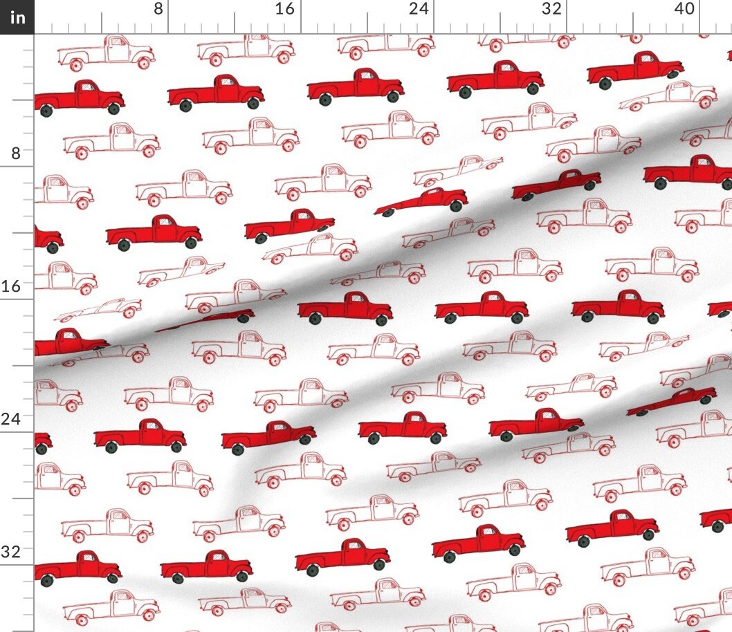 Retro Red Truck Fabric Vintage Red Trucks by Shopcabin Red Etsy