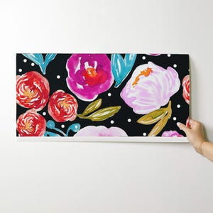Large Scale Floral Fabric - Poppy Bloom Black By Indybloomdesign - Bright Pink Floral Removable Self Adhesive Wallpaper Roll by Spoonflower image 9