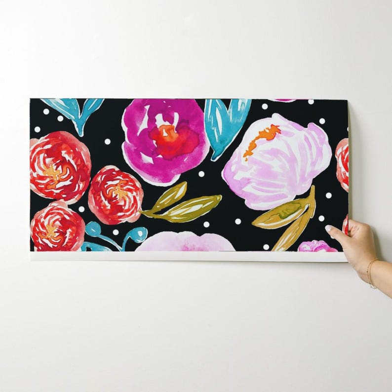 Large Scale Floral Fabric - Poppy Bloom Black By Indybloomdesign - Bright Pink Floral Removable Self Adhesive Wallpaper Roll by Spoonflower image 9