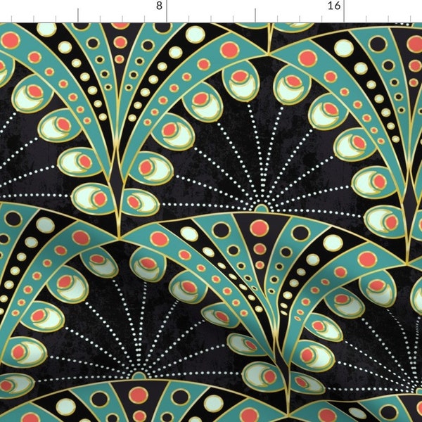 Art Deco Fabric - Peacock Feathers by lilalunis - Feather Art Nouveau Geometric Art Deco Large Scale Fabric by the Yard by Spoonflower