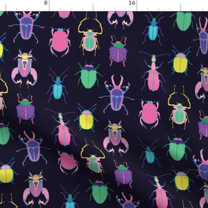 Jewl Tone Bugs Fabric - Pop Art Beetles Dark Big By Pinkowlet - Colorful Kids Insect Creatures Cotton Fabric By The Yard With Spoonflower