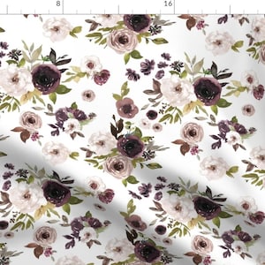 Dusty Plum Fabric - Dusty Plum Florals By Hipkiddesigns - Dusty Plum Floral Maroon White Fall Cotton Fabric By The Yard With Spoonflower