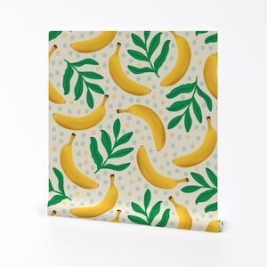 Quirky Wallpaper - Boho Bananas by lindsaymariepatterns - Whimsical Bananas Fruit Retro Removable Peel and Stick Wallpaper by Spoonflower